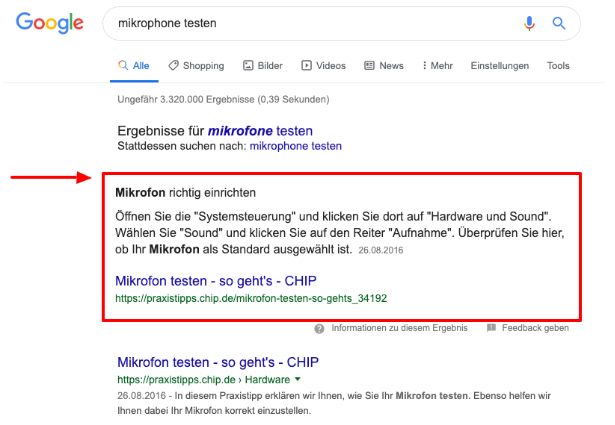 Beispiel eines Featured Snippet